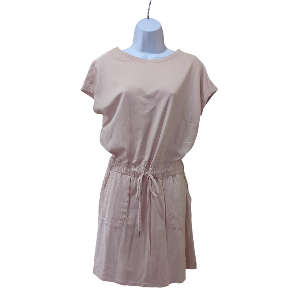 C&C California Women Pink T-Shirt Dress Casual Drawstring Waist Pockets Size S